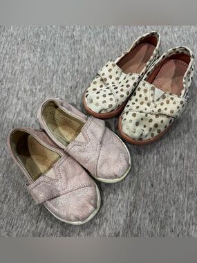 Toms Alpargata Pink Beige Dot Toddler Slip On Casual Canvas Flat Shoes Sz 6 7